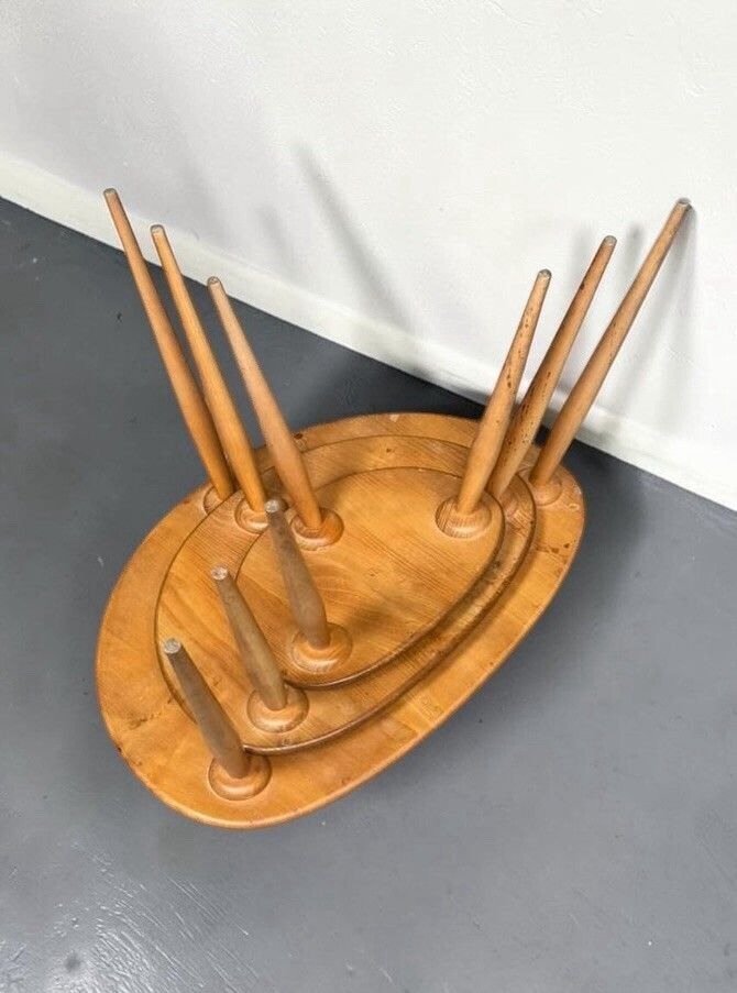 Furniture Ercol Solid Elm And Beech Blonde Nest Of Tables Pebble Nest Superior Quality photo