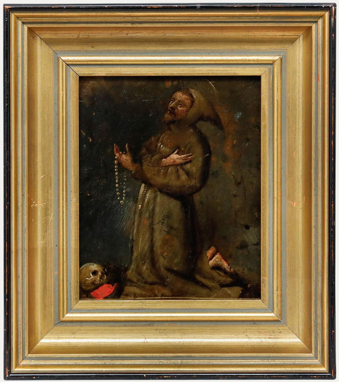 Framed 17th Century Oil   Saint Francis Of Assisi