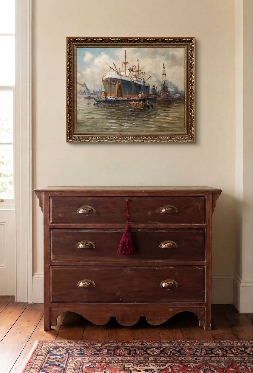Gerard Wiegman (1875 1964)   Mid 20th Century Oil, Loading The Cargo Ship photo for sale