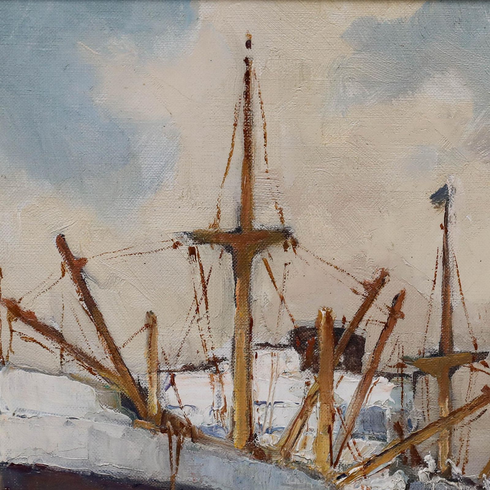 Gerard Wiegman (1875 1964)   Mid 20th Century Oil, Loading The Cargo Ship photo 395.0