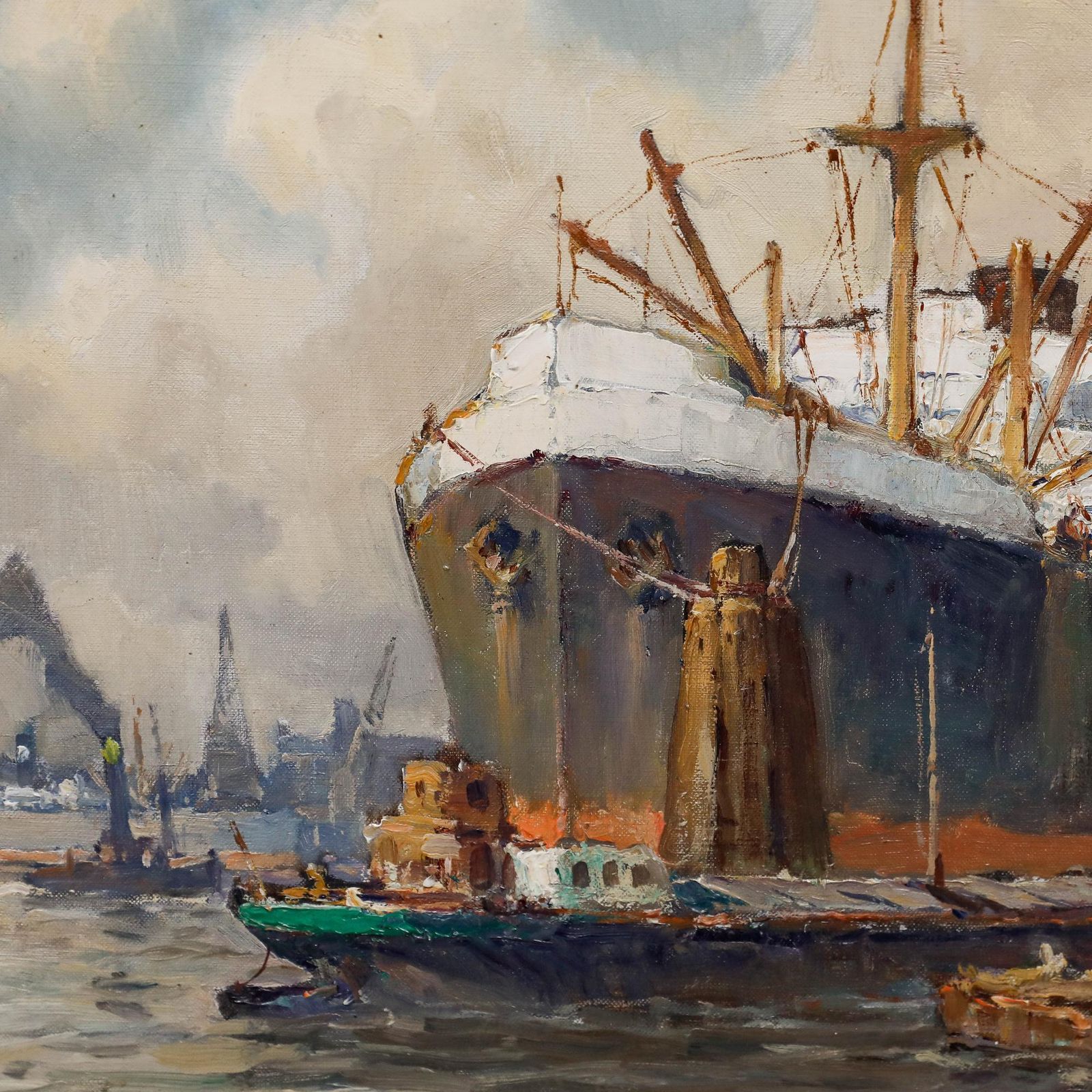 Gerard Wiegman (1875 1964)   Mid 20th Century Oil, Loading The Cargo Ship photo vintage