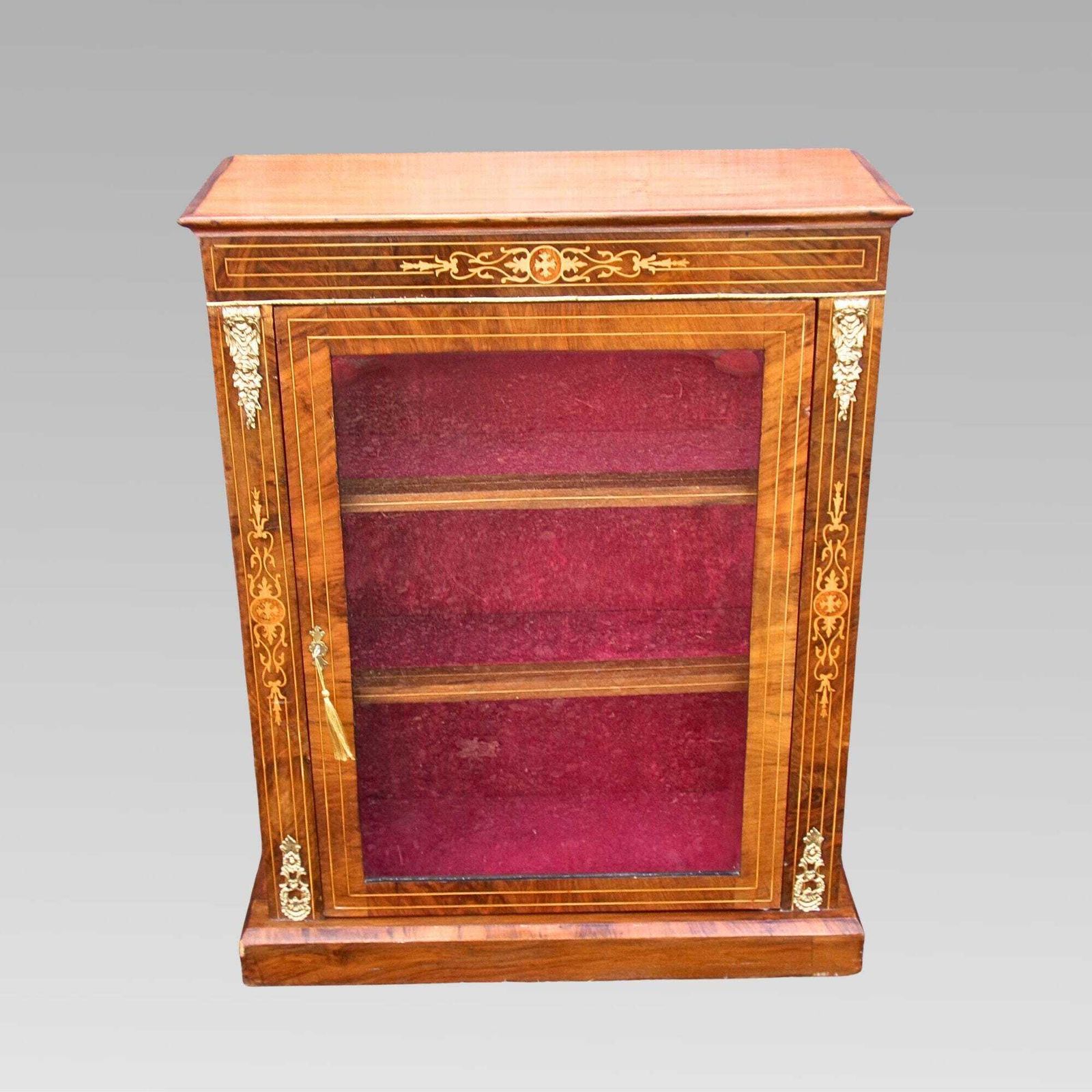 Exceptional Antique 19th Century Walnut Veneer Pier Display Cabinet Bookcase