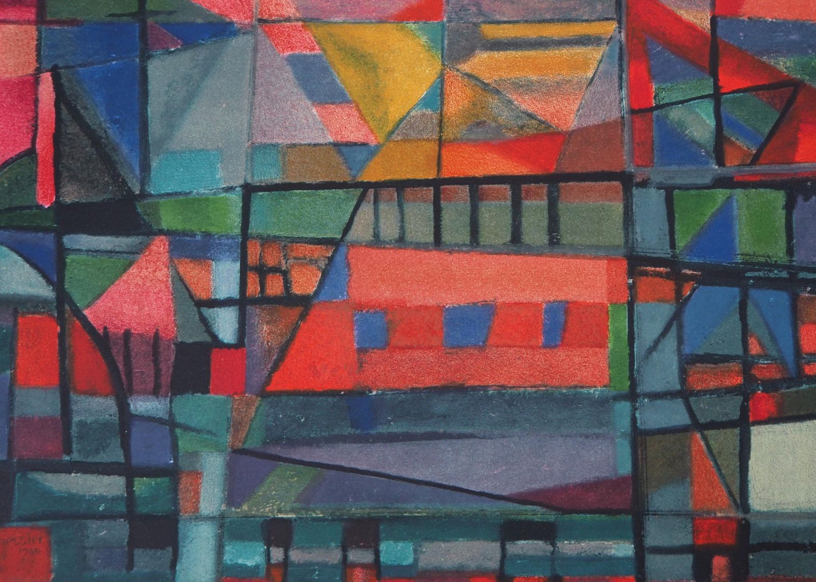 Alfred Manessier Construction Of The Bridge In Red   Lithograph, Mourlot 1972 photo Art