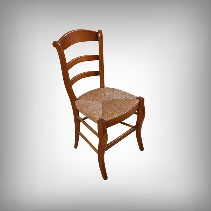 Pair Of Cherrywood Straw Seated Chairs, Restoration Style – Mid 20th Century photo furniture