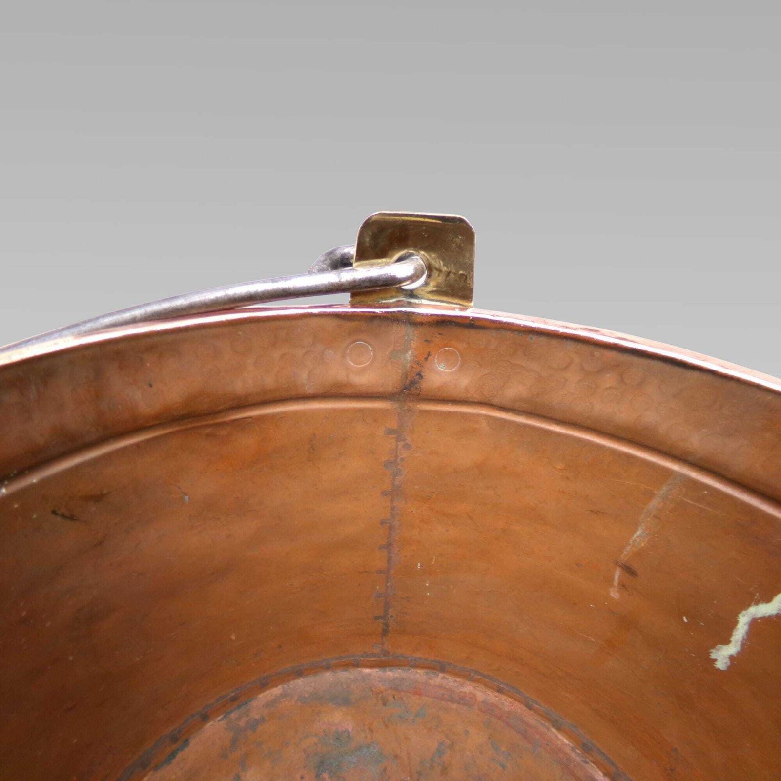Large Antique 19th Century French Hammered Copper & Brass Wrought Iron Bound Log Bucket With Handle photo vintage
