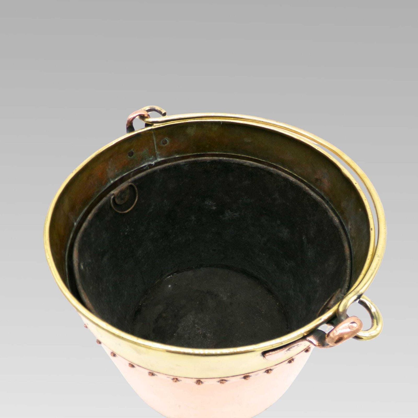 Quality Large Antique Riveted Polished Copper & Brass Coal Fireplace Log Bucket photo 625.0
