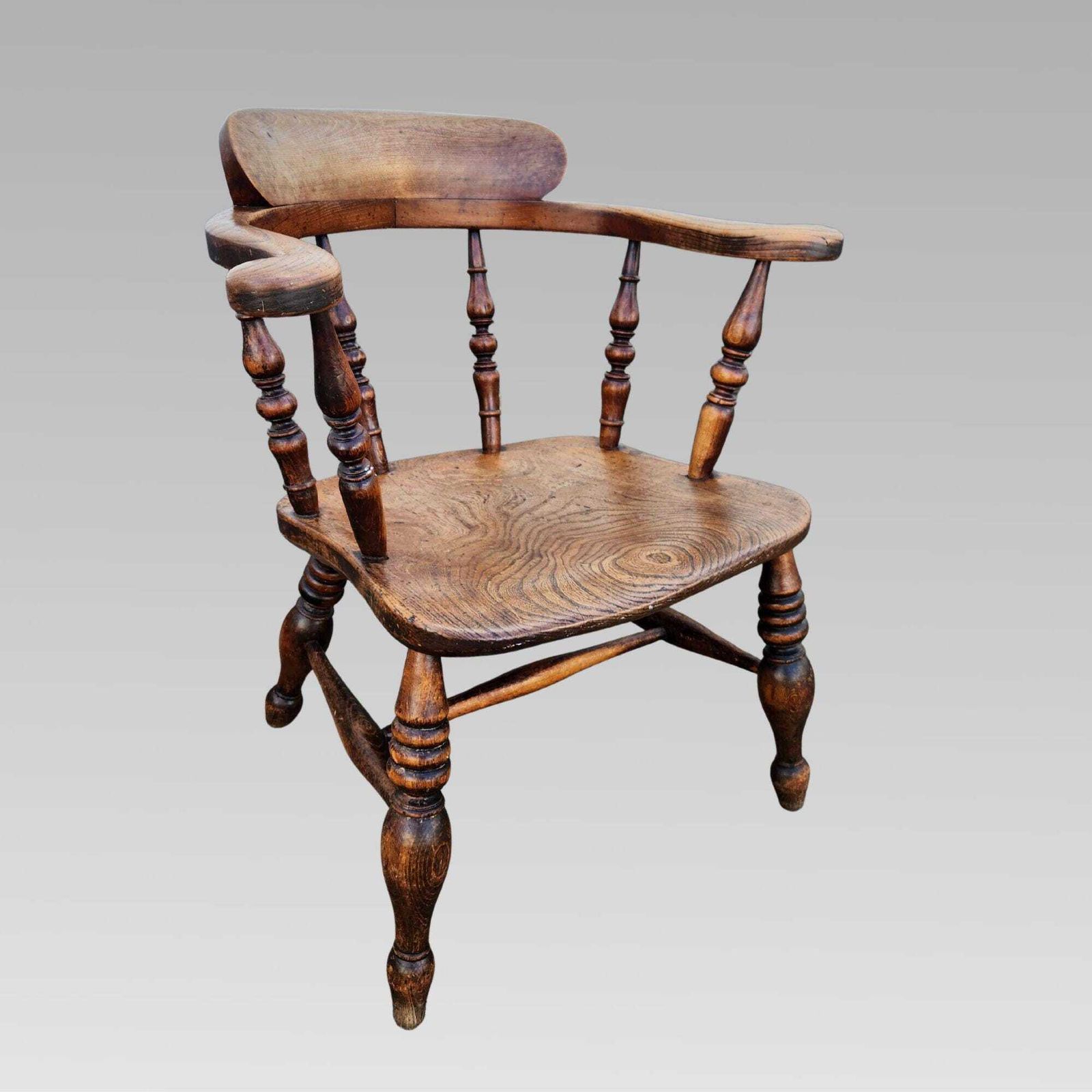 Stunning Antique 19th Century Elm & Beech Smokers Bow Captains Arm Chair