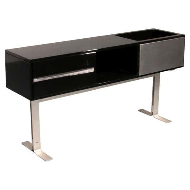 Stunning Willy Rizzo Bar / Sideboard In Black & Stainless Steel, Italy 1969