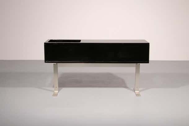 Stunning Willy Rizzo Bar / Sideboard In Black & Stainless Steel, Italy 1969 photo vinterior