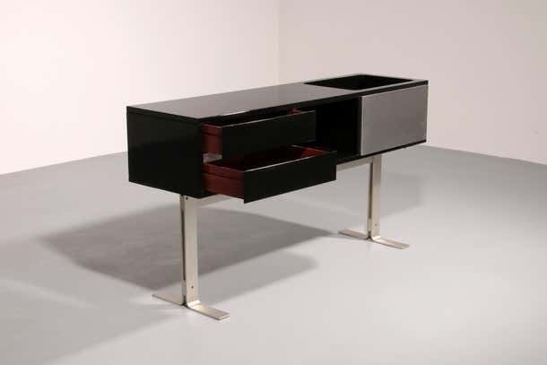 Stunning Willy Rizzo Bar / Sideboard In Black & Stainless Steel, Italy 1969 photo vintage