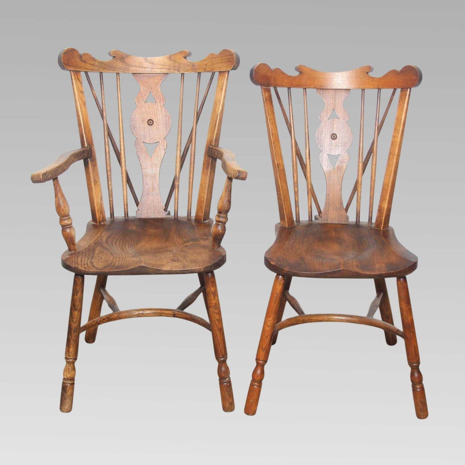 Charming Unusual Pair Of Antique Elm Thames Valley Stick Back Windsor Chairs photo furniture