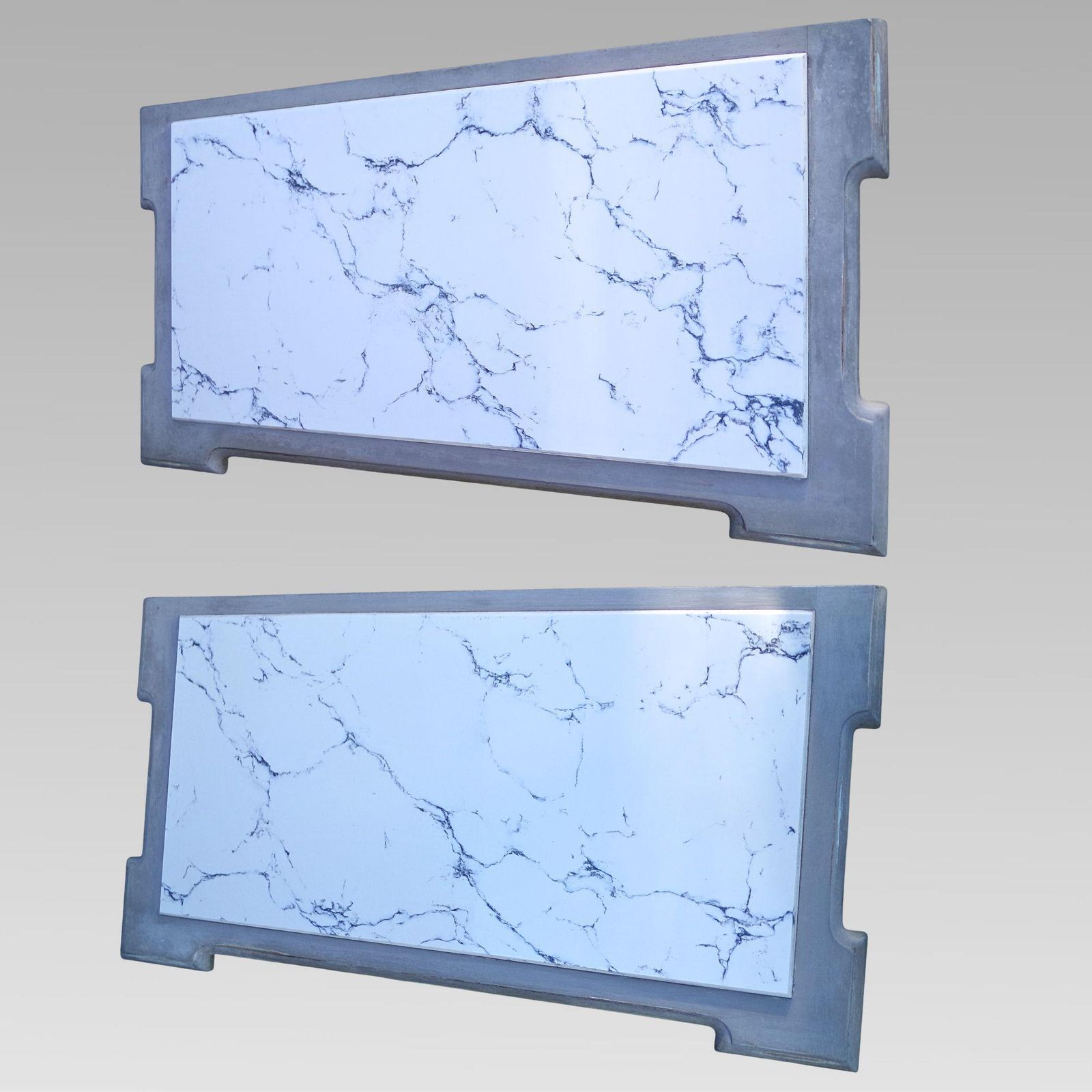 Original Quality Marble Inset Distressed Pair French Bedside Or Console Tables photo Furniture
