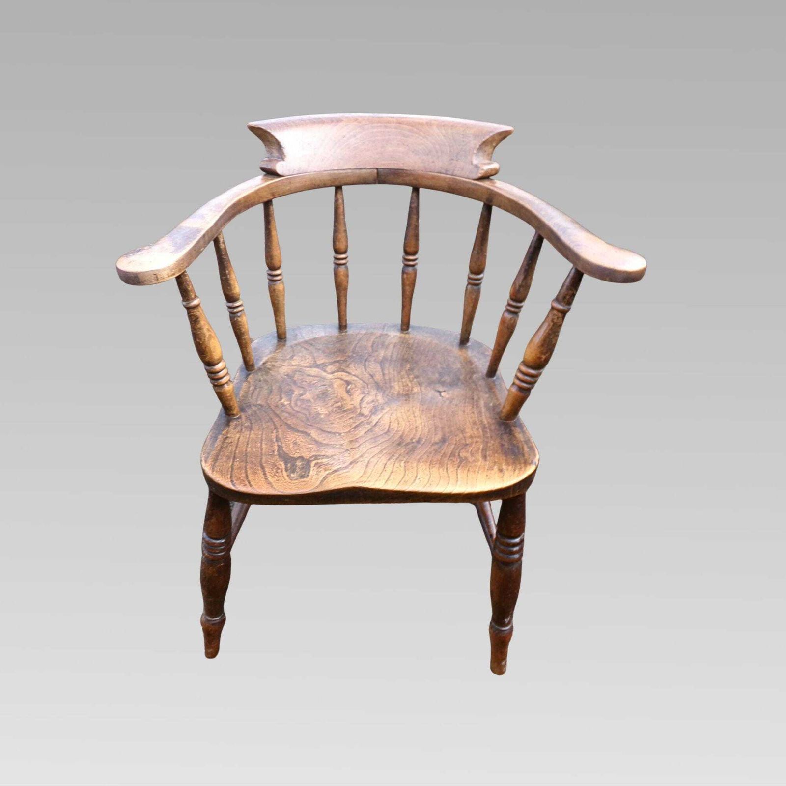 Stunning Antique 19th Century Elm & Beech Smokers Bow Captains Arm Chair photo furniture