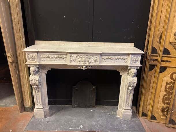Monumental Fireplace Frame Made Of Richly Carved White Marble, Italy photo Home Fixtures