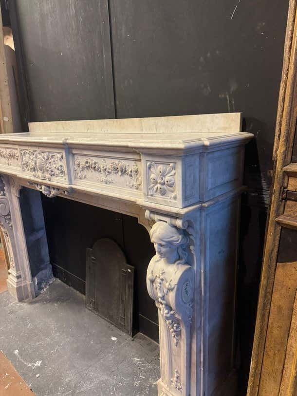 Monumental Fireplace Frame Made Of Richly Carved White Marble, Italy photo 12433.0