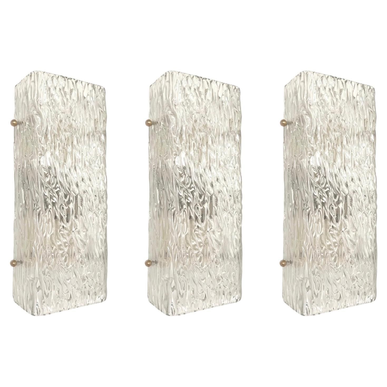 Austrian Midcentury Set Of Three Murano "Florian" Wall Sconces By Kalmar, 1970s