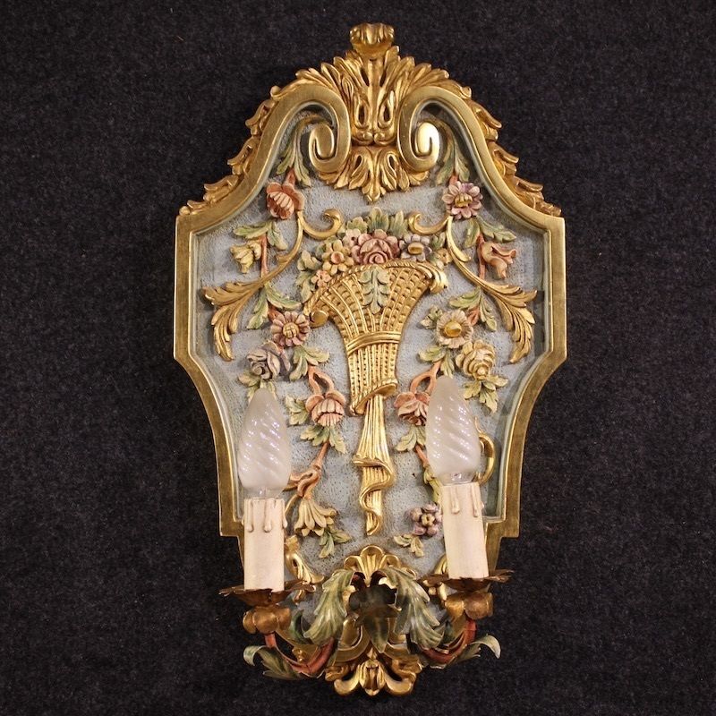 Pair Of Lacquered And Gilded Italian Louis XVI Style Wall Lamps photo vinterior