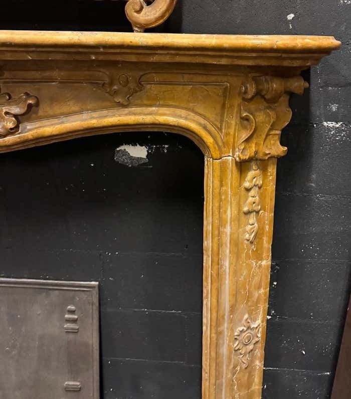 Siena Yellow Marble Fireplace Frame, Carved, Italy photo vintage
