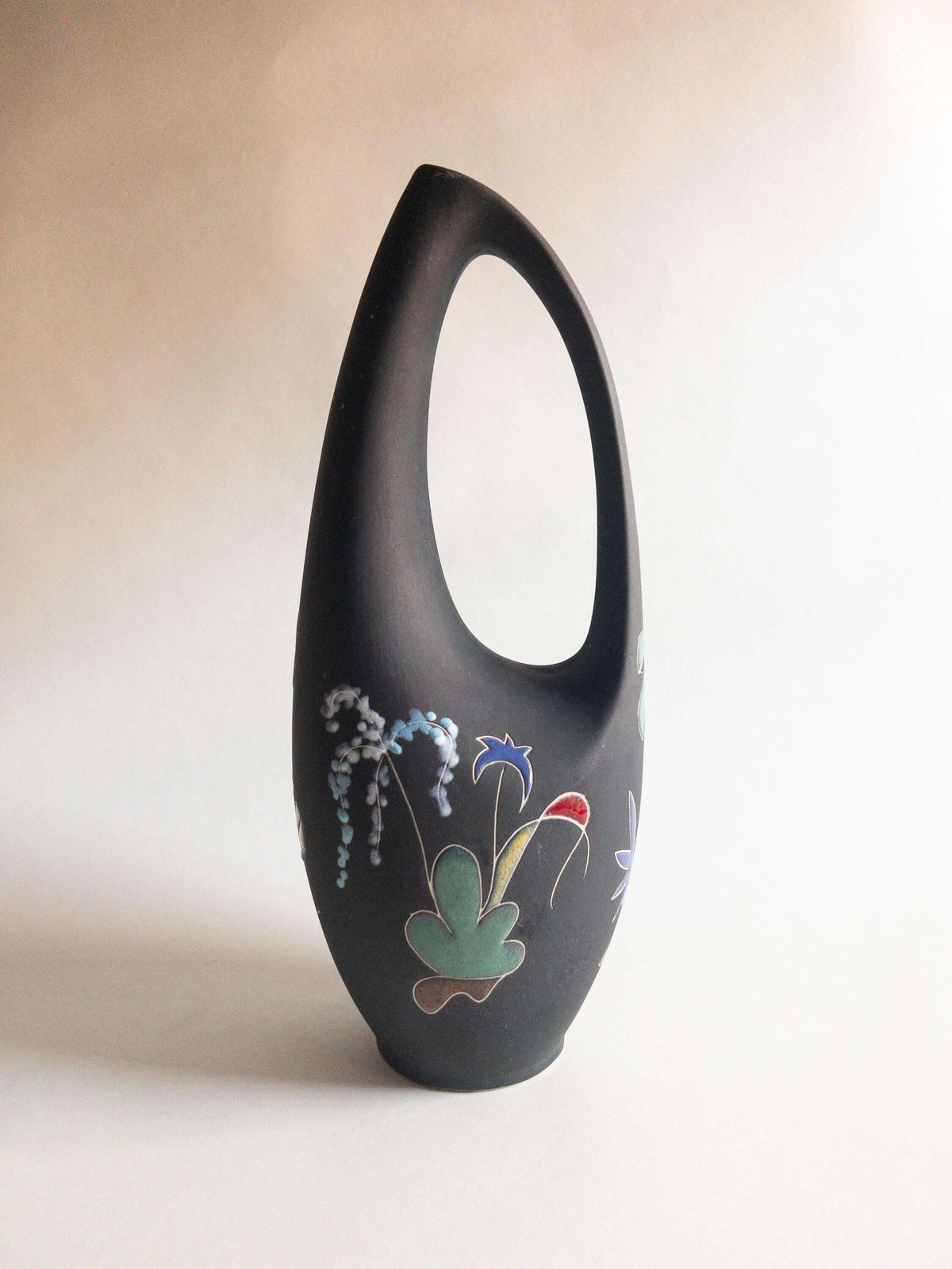 Keto Keramik Black Matte Vase: West German Pottery, Surreal Decor (32cm) photo 177.0