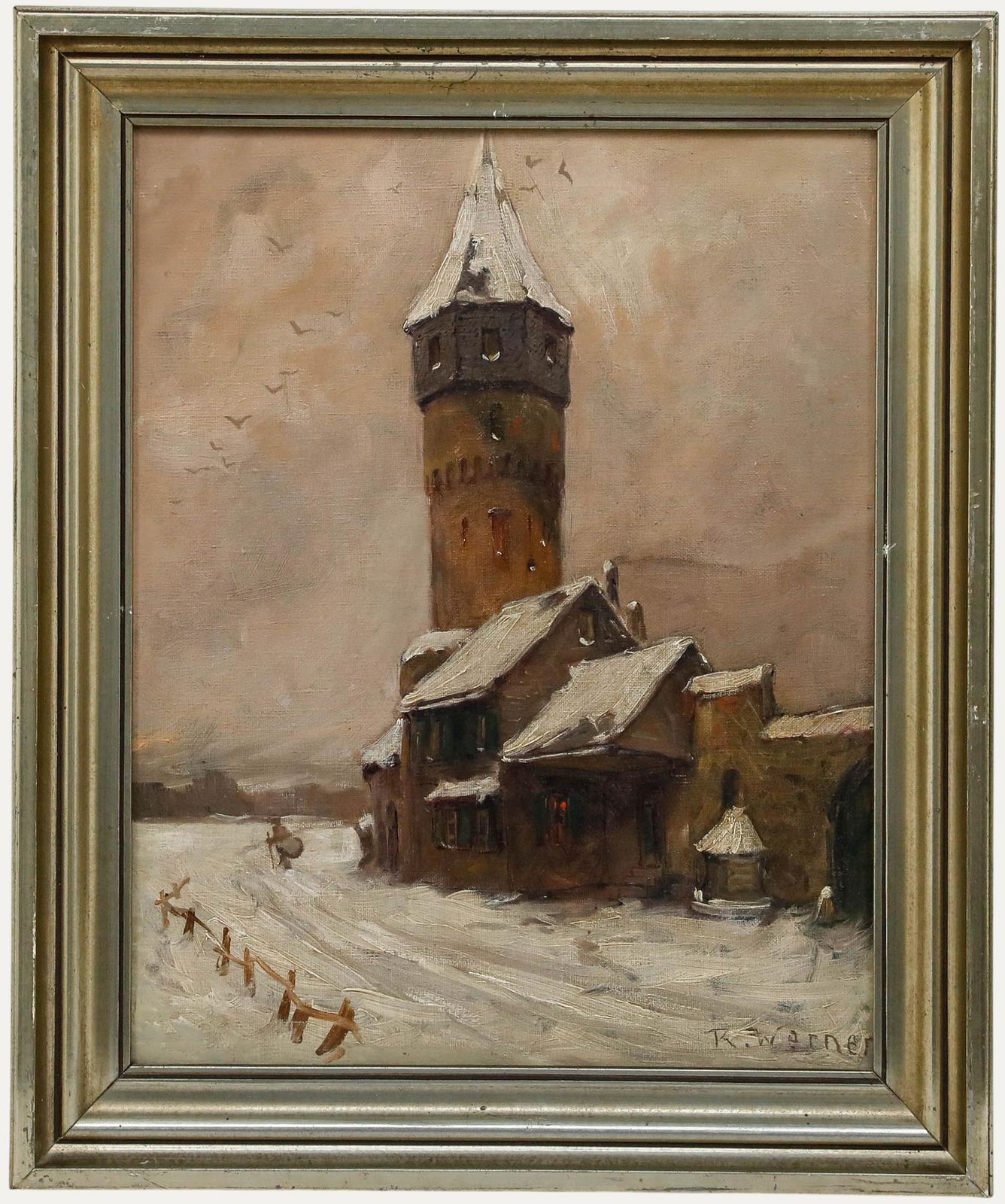 Reinhold Werner (1864  1939)   Framed Oil, Leaving Friedberger Warte