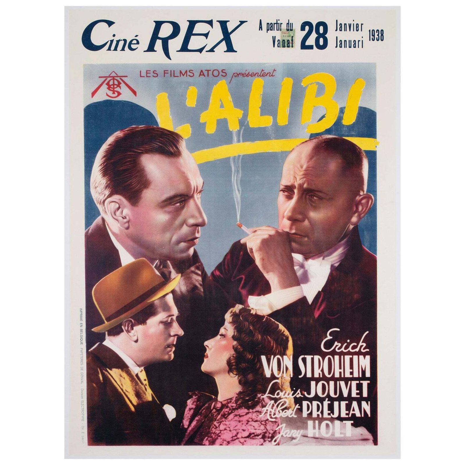 L'alibi 1938 Belgian Film Poster