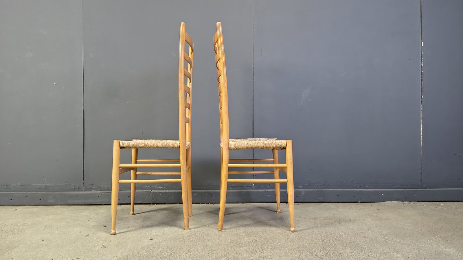 Set Of 6 Beech Wood Italian Ladder Back Chairs, 1970s photo Furniture