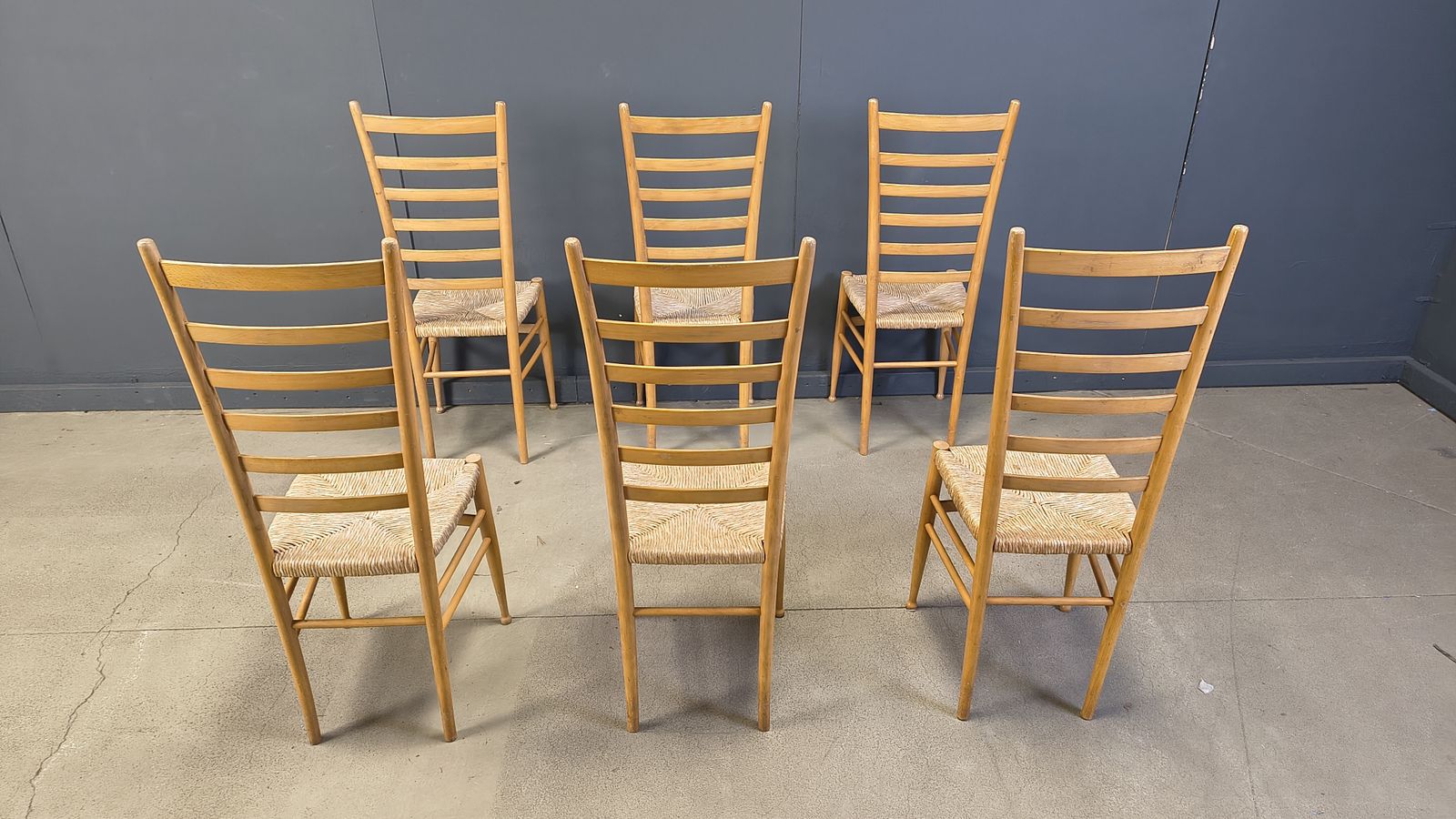 Set Of 6 Beech Wood Italian Ladder Back Chairs, 1970s photo buy
