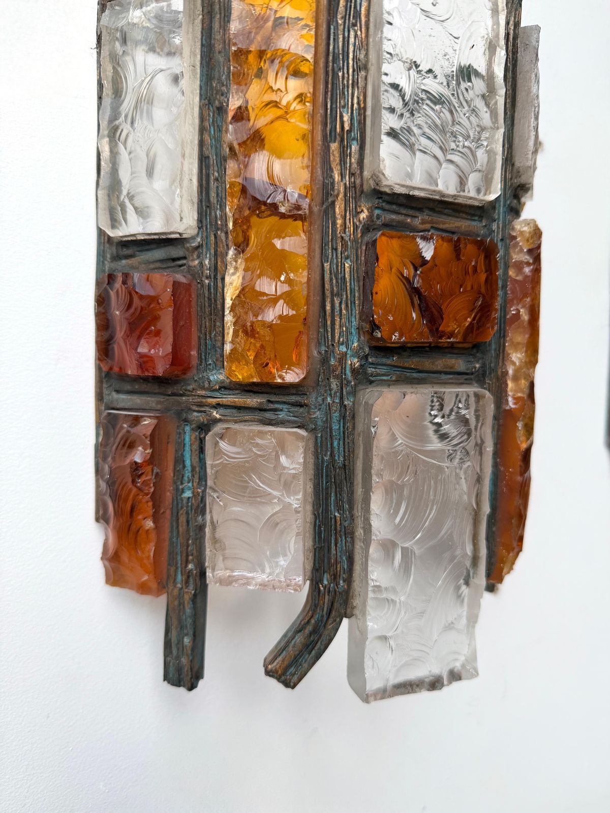 4351.0 Pair Of Hammered Glass Wrought Iron Sconces By Longobard Italy 1970s photo