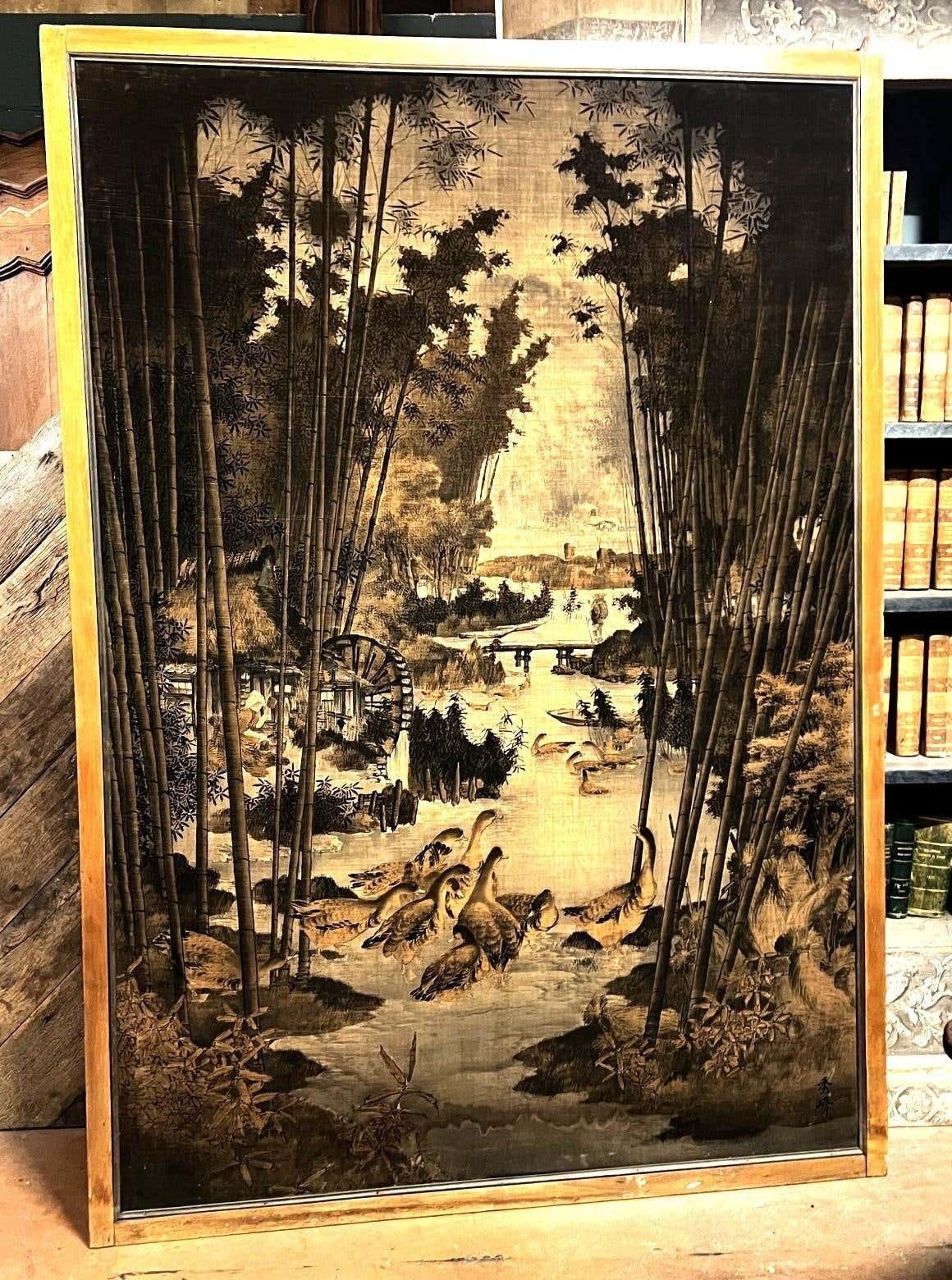 Tapestry On Canvas Depicting Landscape, Provenance Japan photo furniture