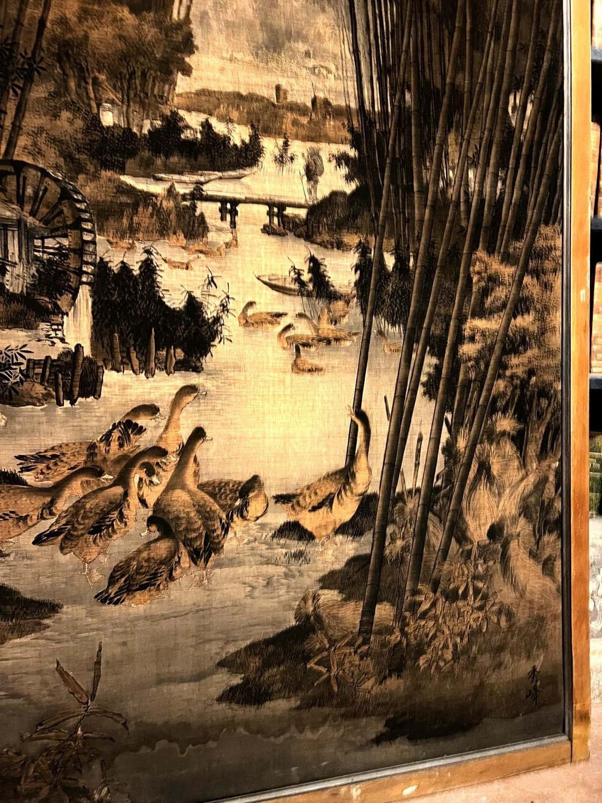 Tapestry On Canvas Depicting Landscape, Provenance Japan photo vinterior