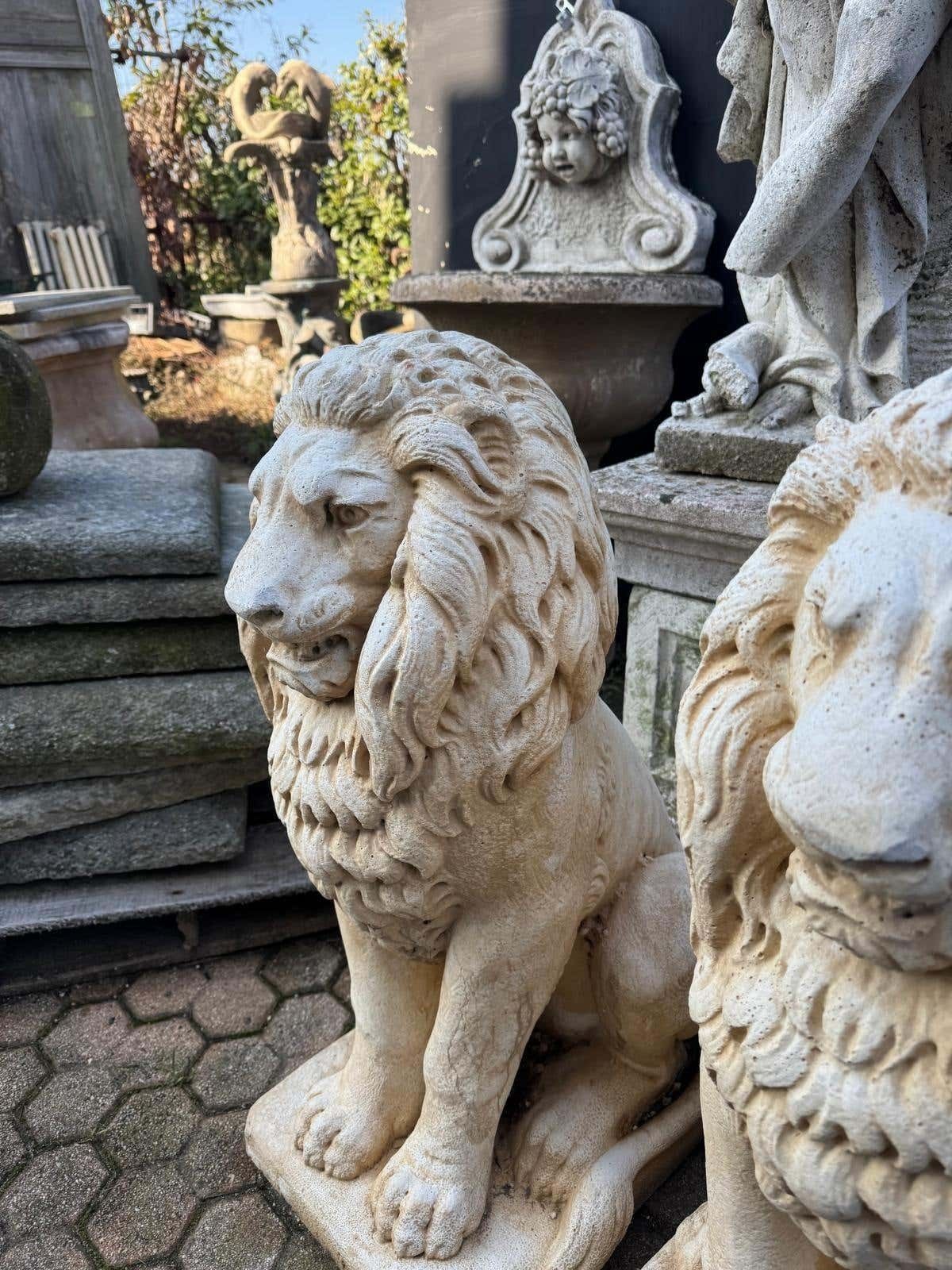 Pair Of Artificial Stone Entrance Lions, Italy photo vinterior