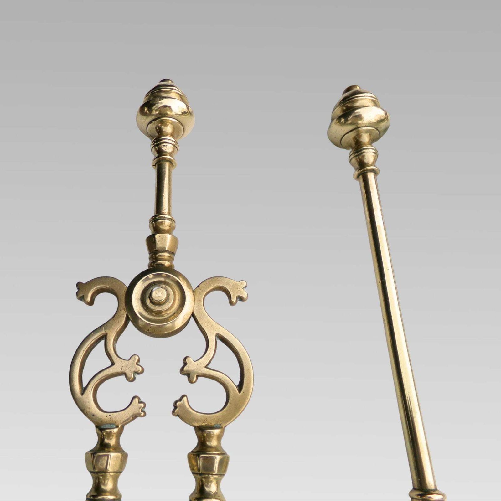 Fabulous Antique 19th Polished Brass 3 Piece Companion Set Fire Irons Tools photo furniture