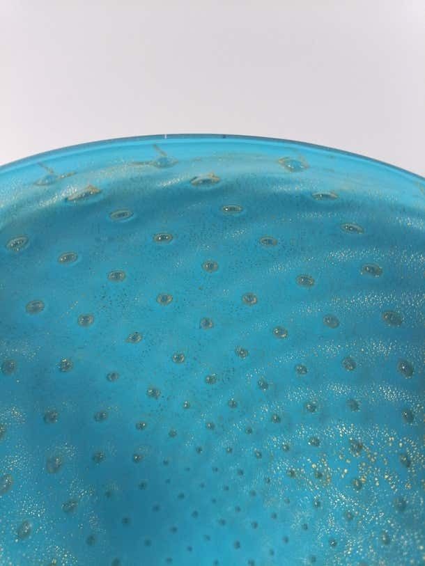 Murano Bullicante Glass Bowl By Alfredo Barbini, Pale Blue With Gold Polveri photo furniture
