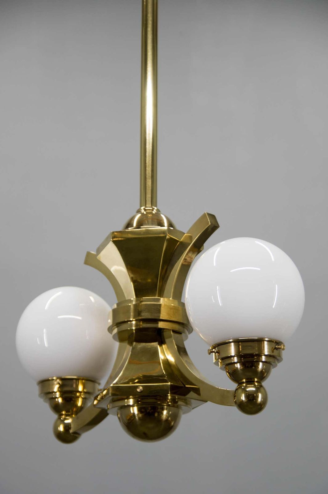 Art Deco Brass And Glass Chandelier By Gocar, 1910s, Restored photo vintage