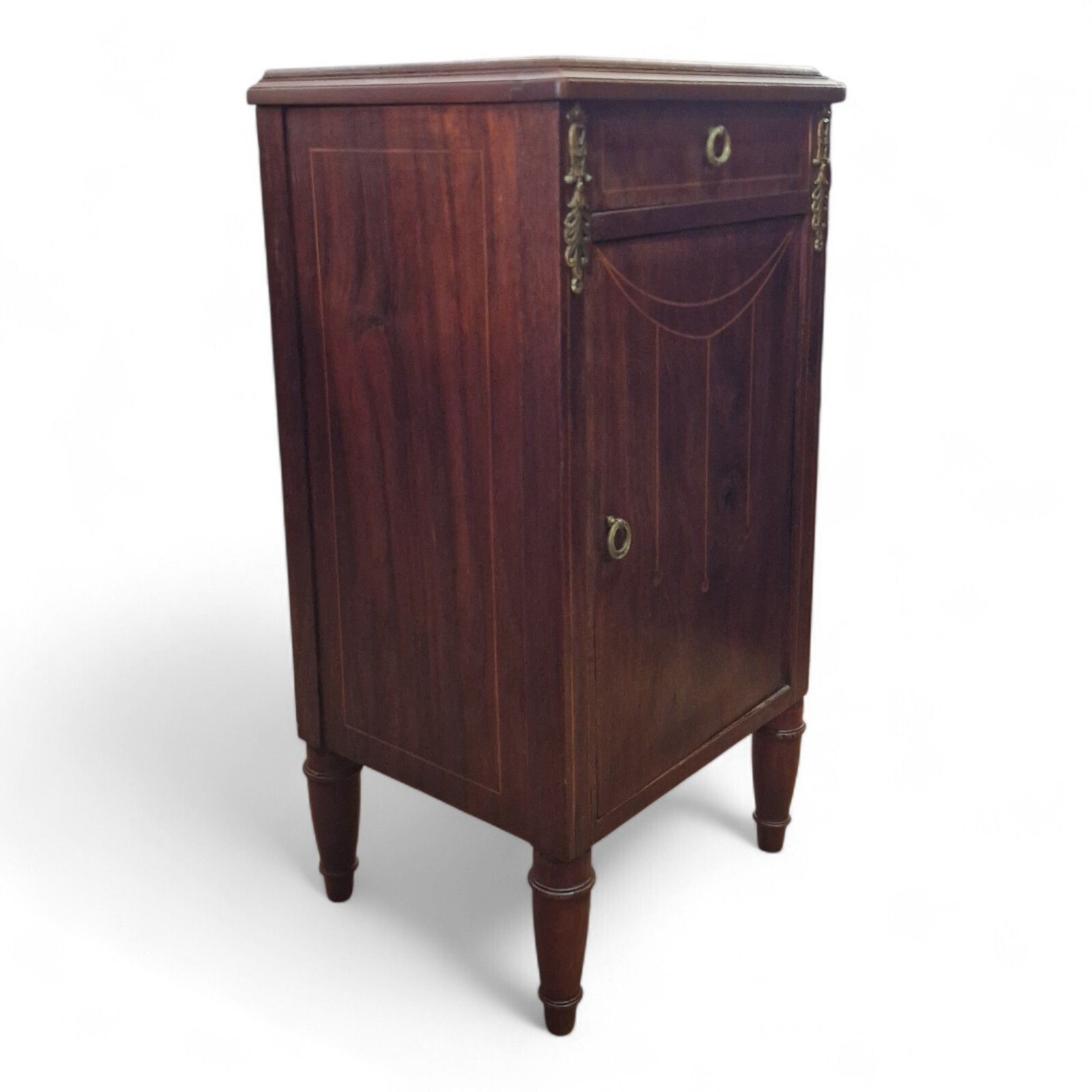 French Louis XVI Style Marble Top Bedside Cabinet Inlaid Ormolu Antique Style photo 175.0