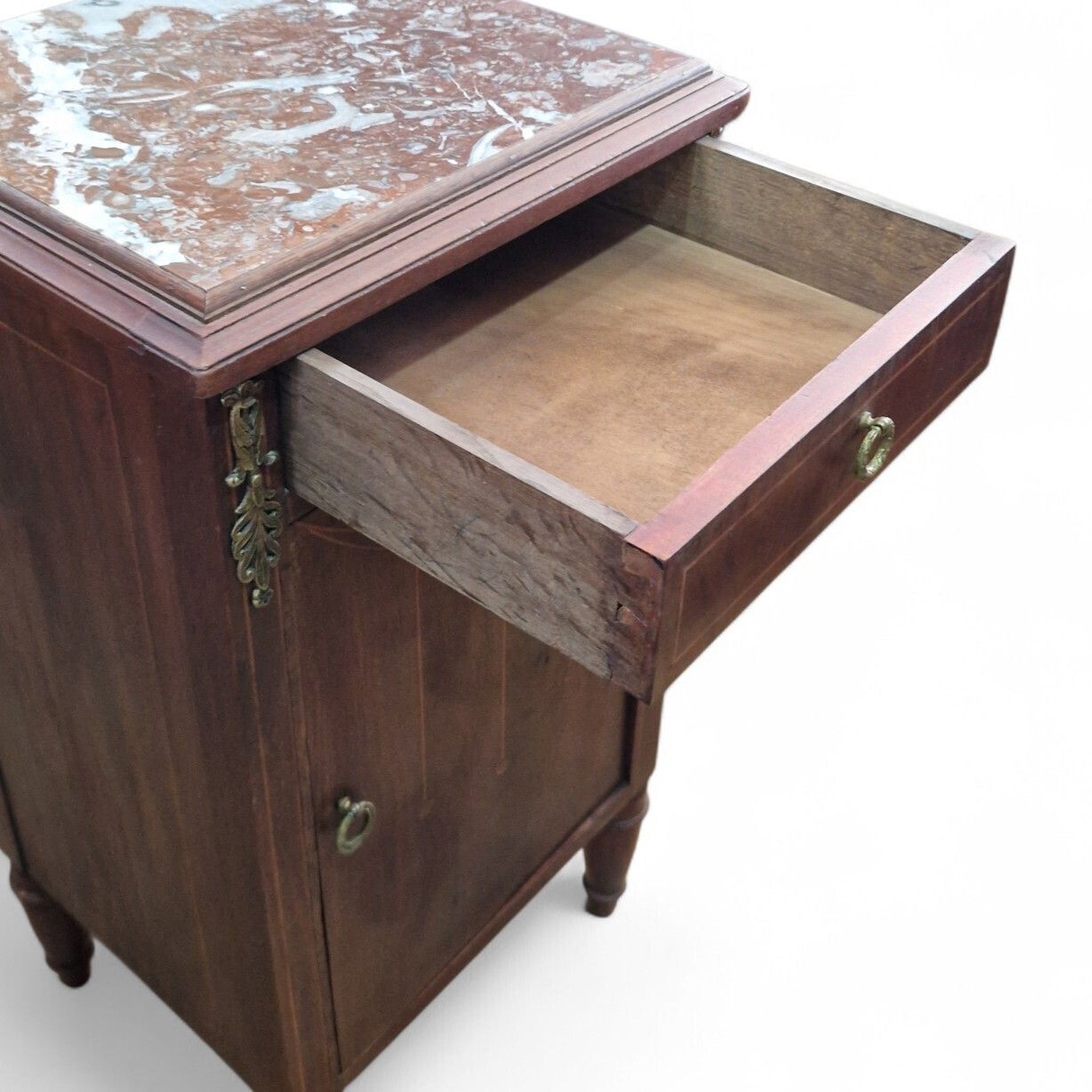 Furniture French Louis XVI Style Marble Top Bedside Cabinet Inlaid Ormolu Antique Style photo
