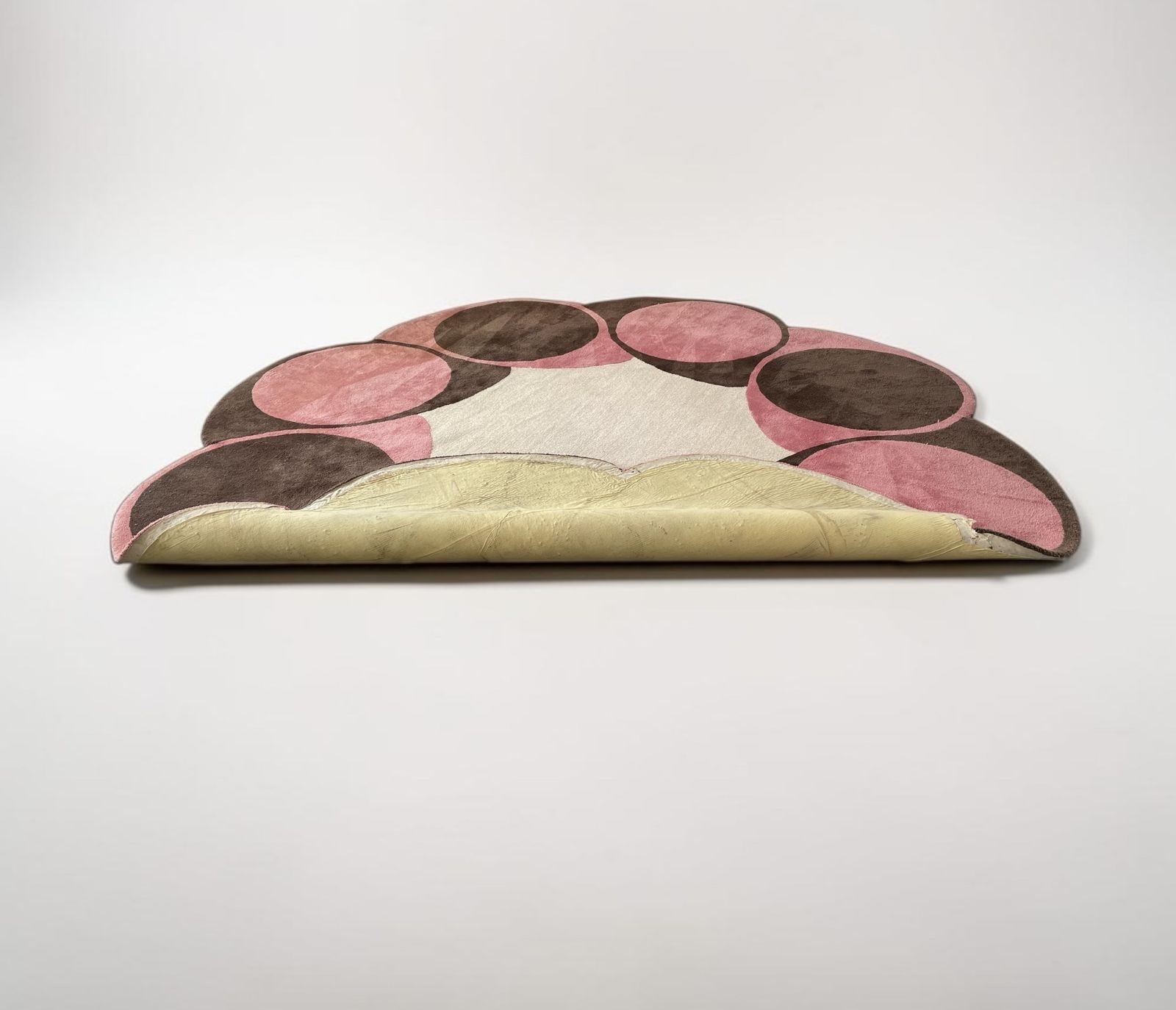 Vintage Circular Rug In Brown, Pink And Cream photo for sale