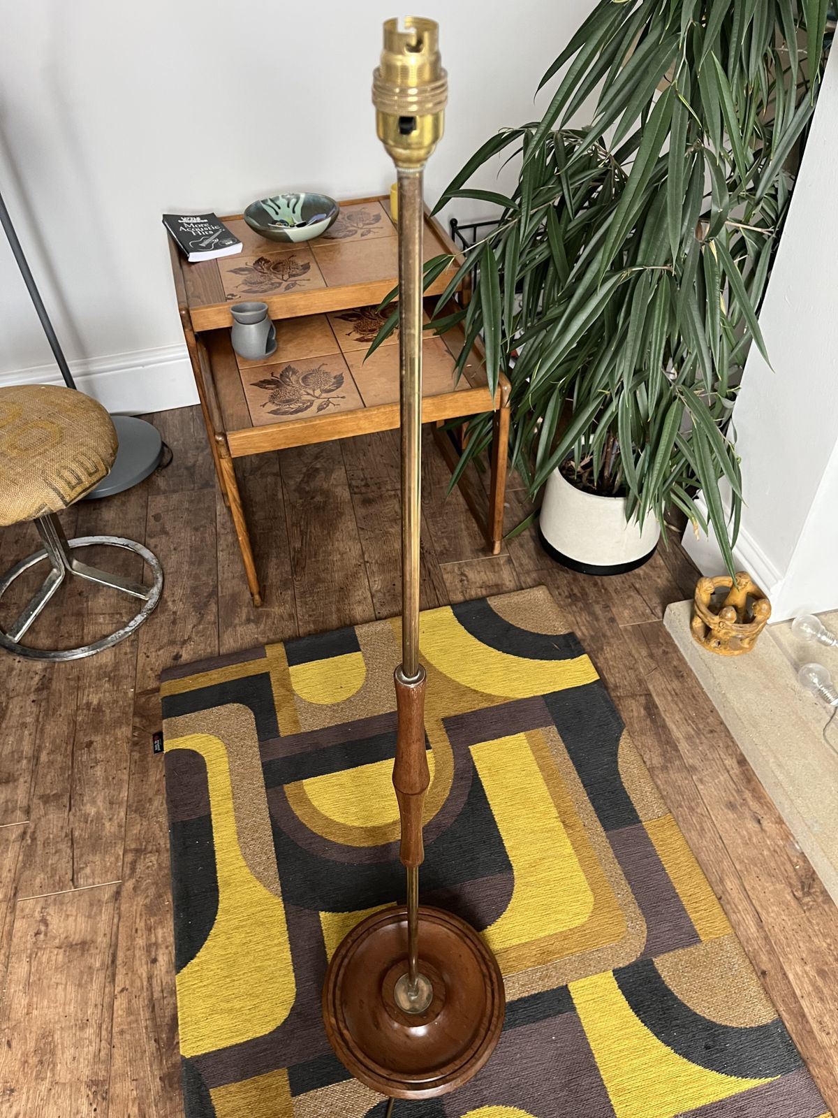 Vintage Teak And Brass Mid Century Floor Lamp, Newly Rewired photo for sale