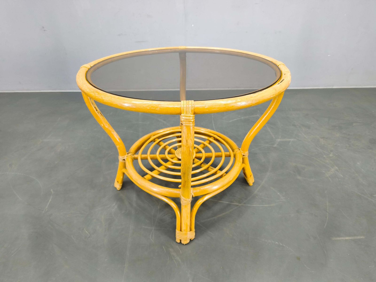 Italian Mid Century Rattan Coffee Table With Glass Top, 1960s photo furniture