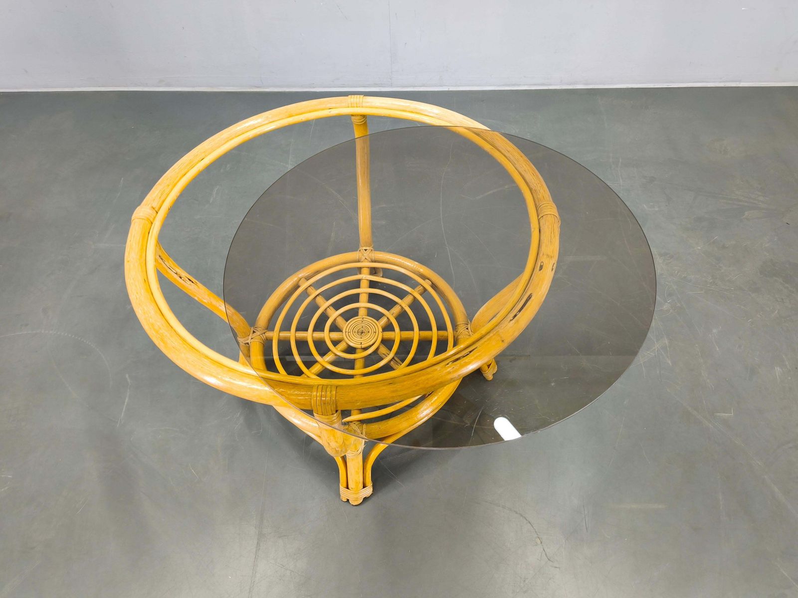 photo furniture Italian Mid Century Rattan Coffee Table With Glass Top, 1960s