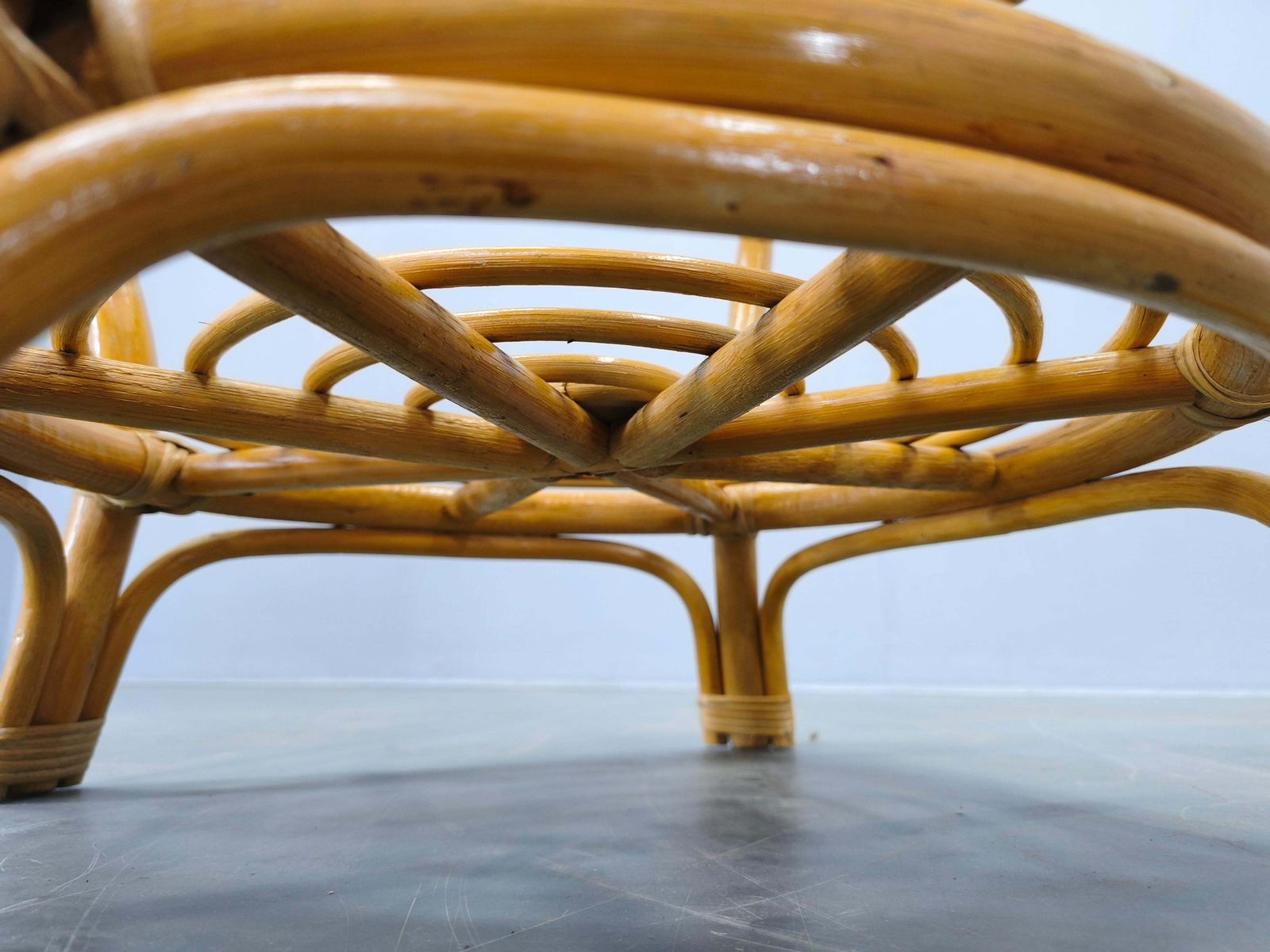 photo for sale Italian Mid Century Rattan Coffee Table With Glass Top, 1960s
