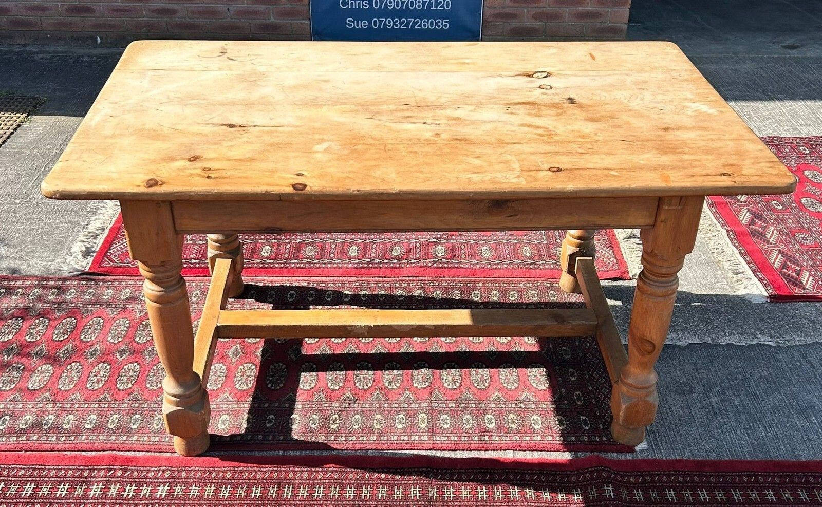 Vintage Pine French Style Farmhouse Dining Table With H Stretcher 152cm X 89cm photo vintage