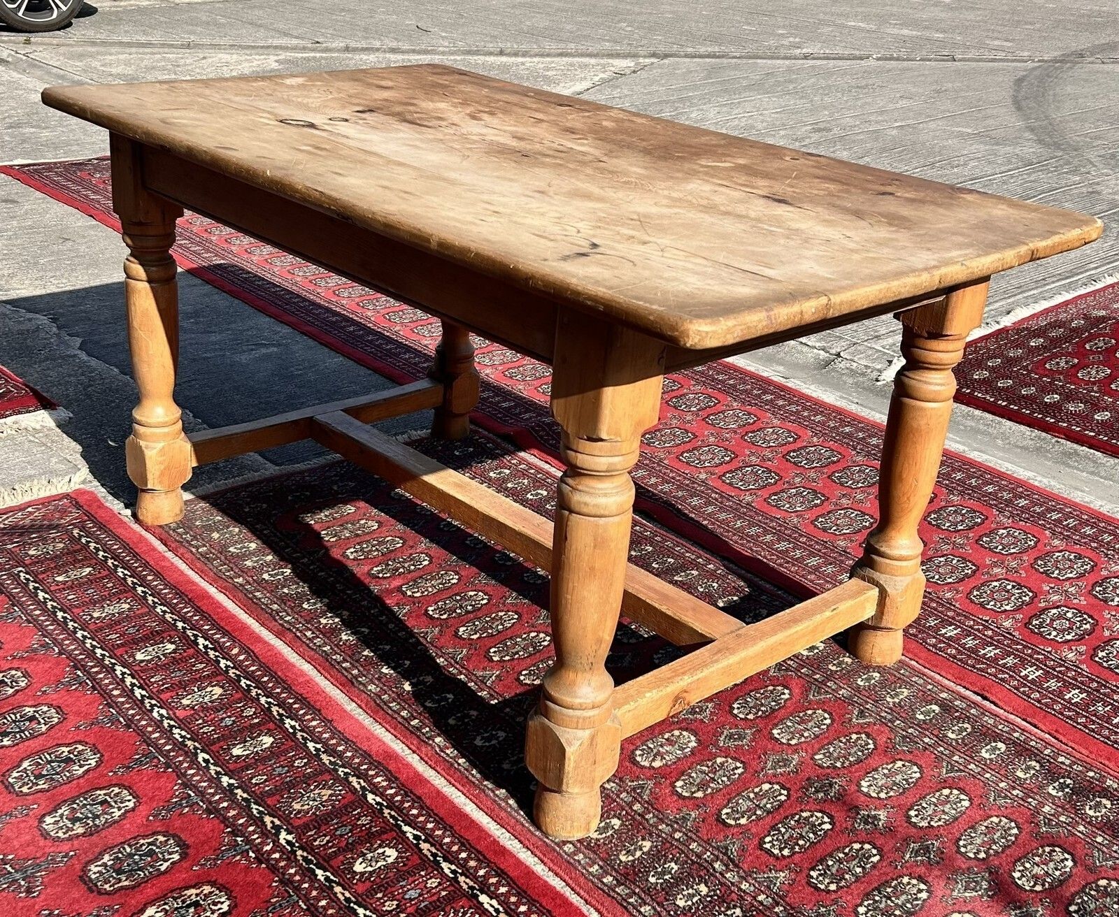 photo buy Vintage Pine French Style Farmhouse Dining Table With H Stretcher 152cm X 89cm