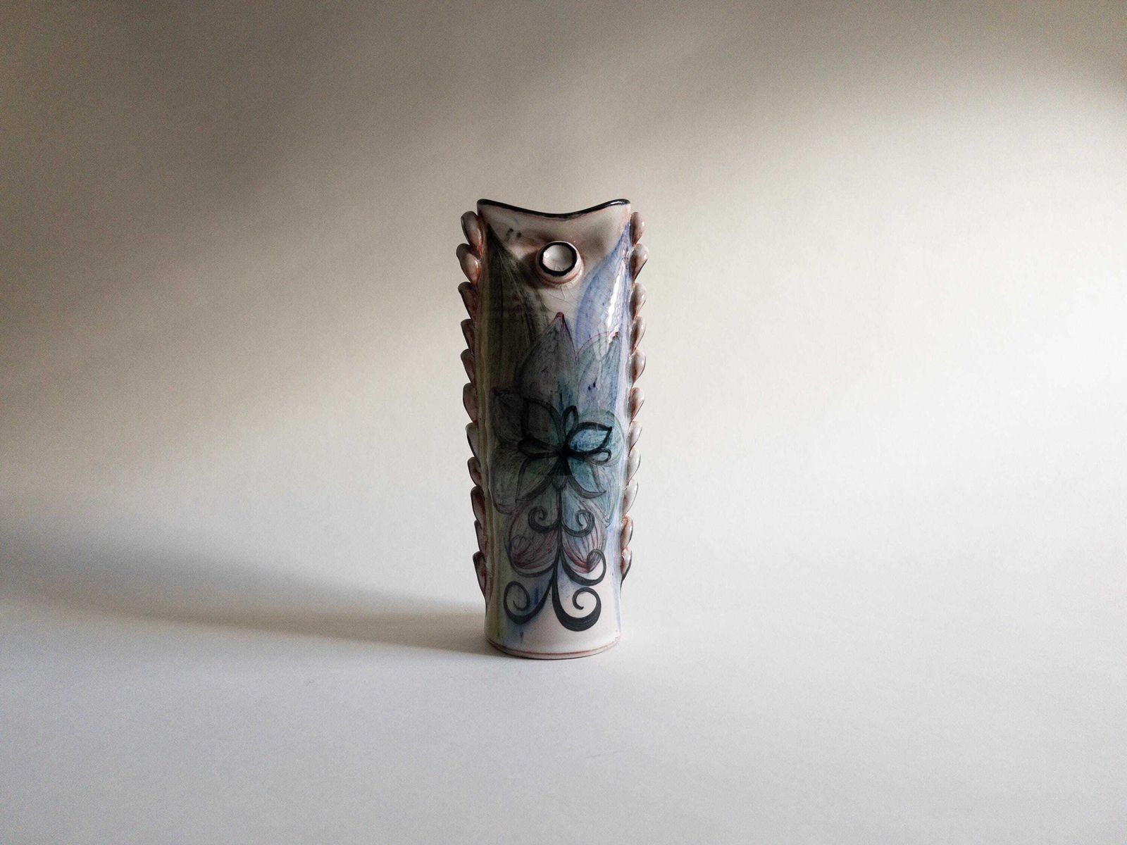 Swiss Studio Pottery   Unique Handmade Vase   Frilled Floral Sculptural Vase   Signed photo vinterior