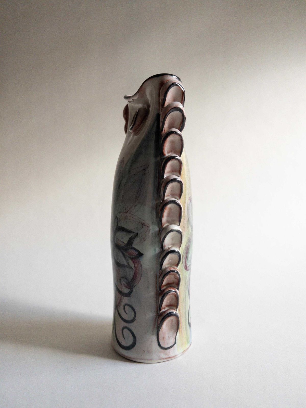 photo for sale Swiss Studio Pottery   Unique Handmade Vase   Frilled Floral Sculptural Vase   Signed