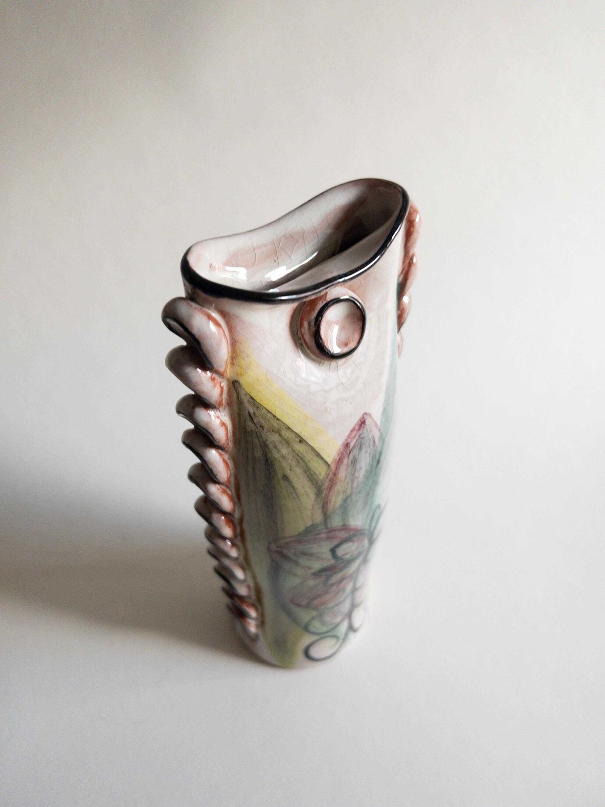 photo vintage Swiss Studio Pottery   Unique Handmade Vase   Frilled Floral Sculptural Vase   Signed