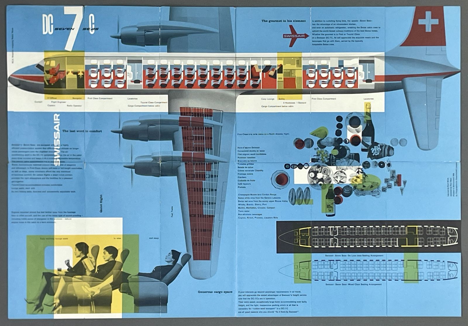 Original 1958 Swissair Dc 7c Seven Seas Leaflet/Poster Kurt Wirth Fair Condition photo furniture