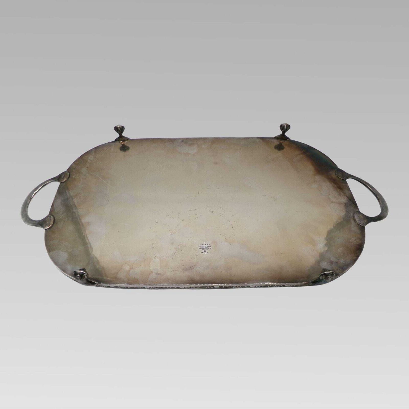 Original Vintage Ball & Claw Viners Of Sheffield Silver Plate Serving Tray. photo vinterior