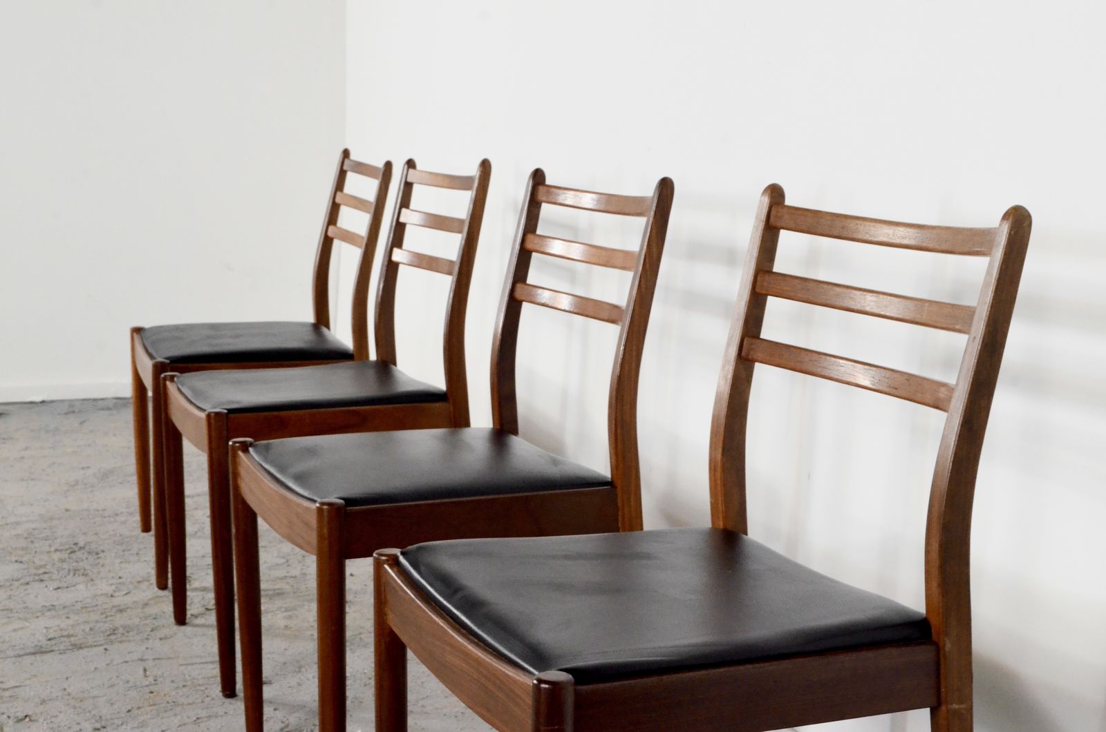 Set Of 4 Midcentury Teak And Leatherette Chairs By G Plan. Delivery. Vintage Modern / Danish Style.
