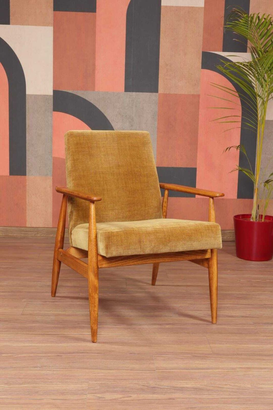 Furniture Lounge Chair Amber Upholstery Vintage Design, 1960 photo